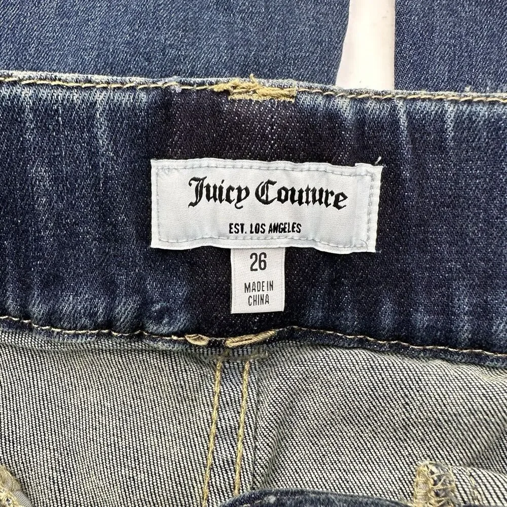 Juicy Couture Malibu Flare Jeans Size 26 Women Dark Wash Distressed Stretch